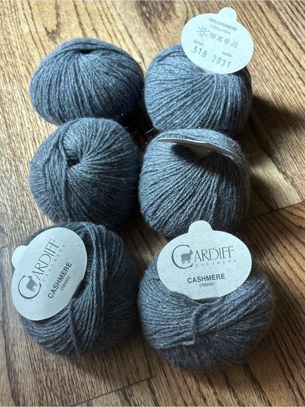 Cardiff Cashmere Yarn Lot of 6 Fumo 519 100% Cashmere Lightweight Sport Soft NEW